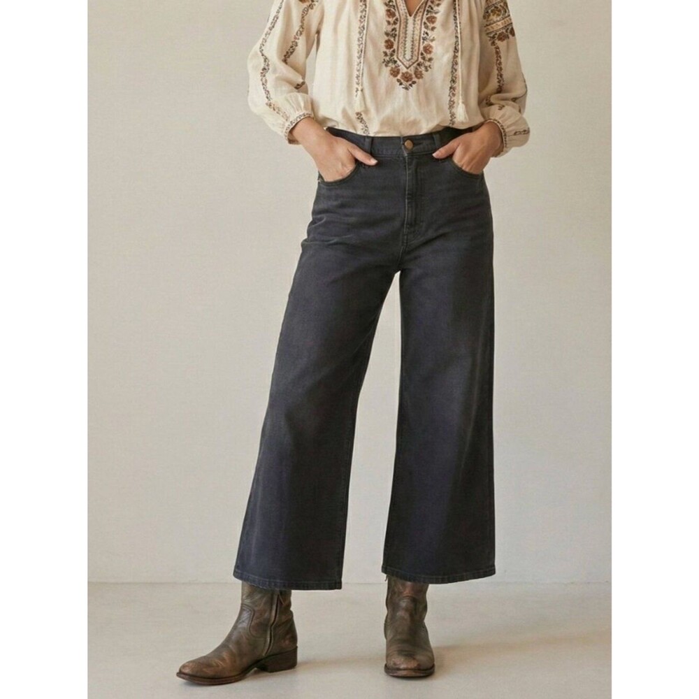 THE GREAT. Rider Wide Leg Jeans in Black wash Sz 30